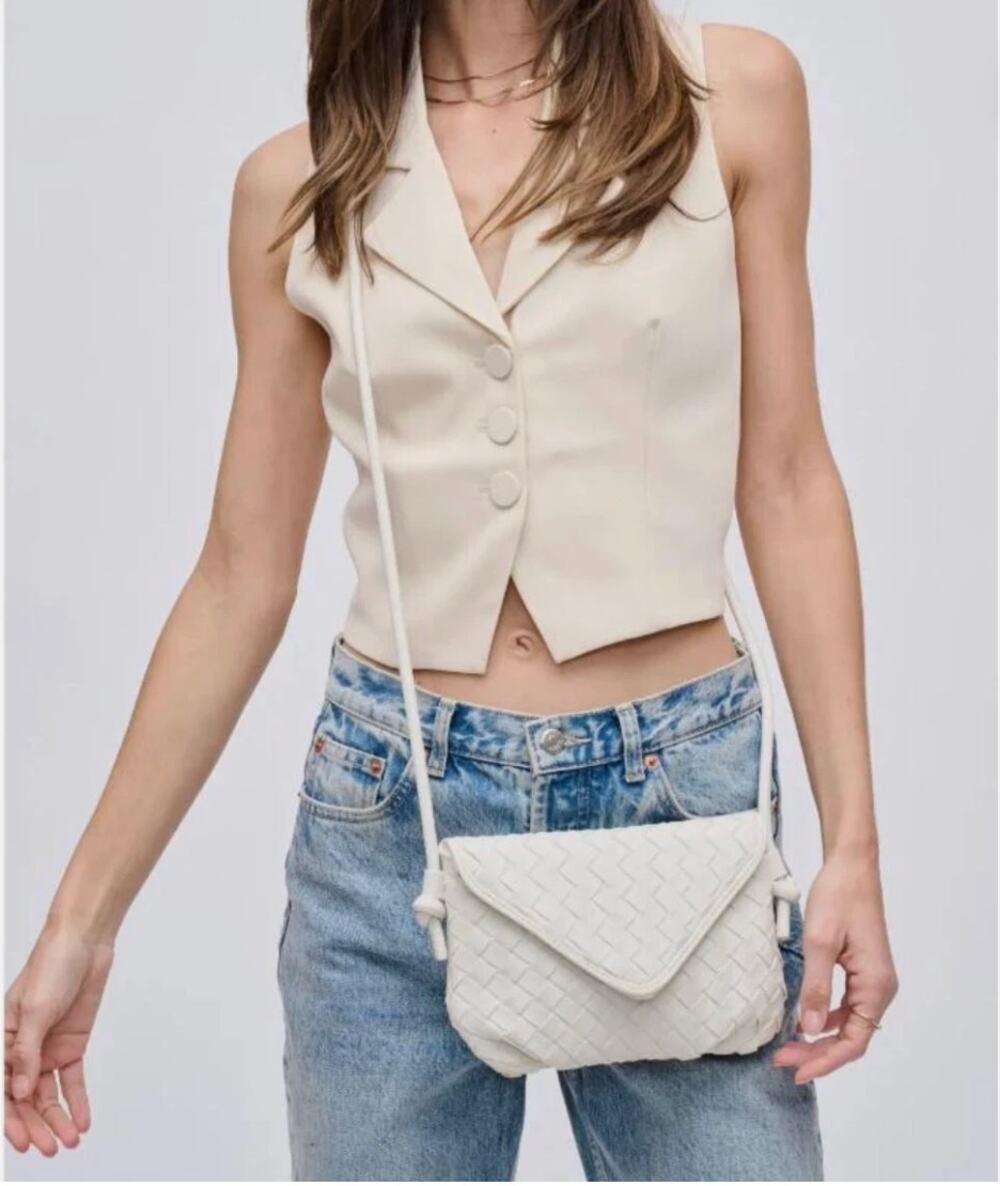 Urban Expressions Woven Vegan Leather Kylo Crossbody Purse Oatmilk White